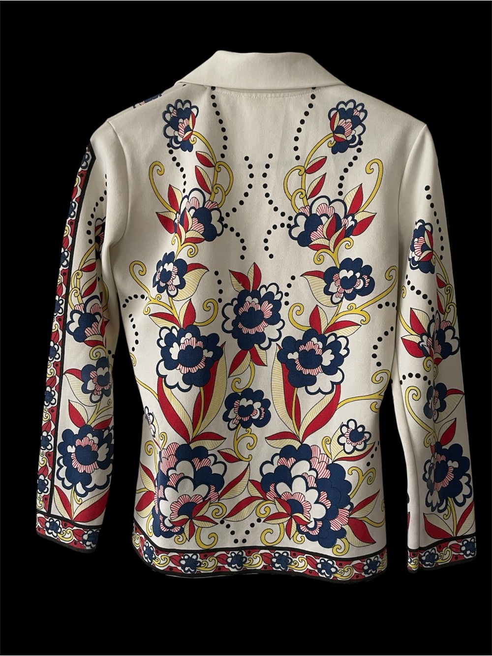 Vintage Polyester 70s Mod Double Knit Top - White with Multicolor Details - Picture 3 of 4